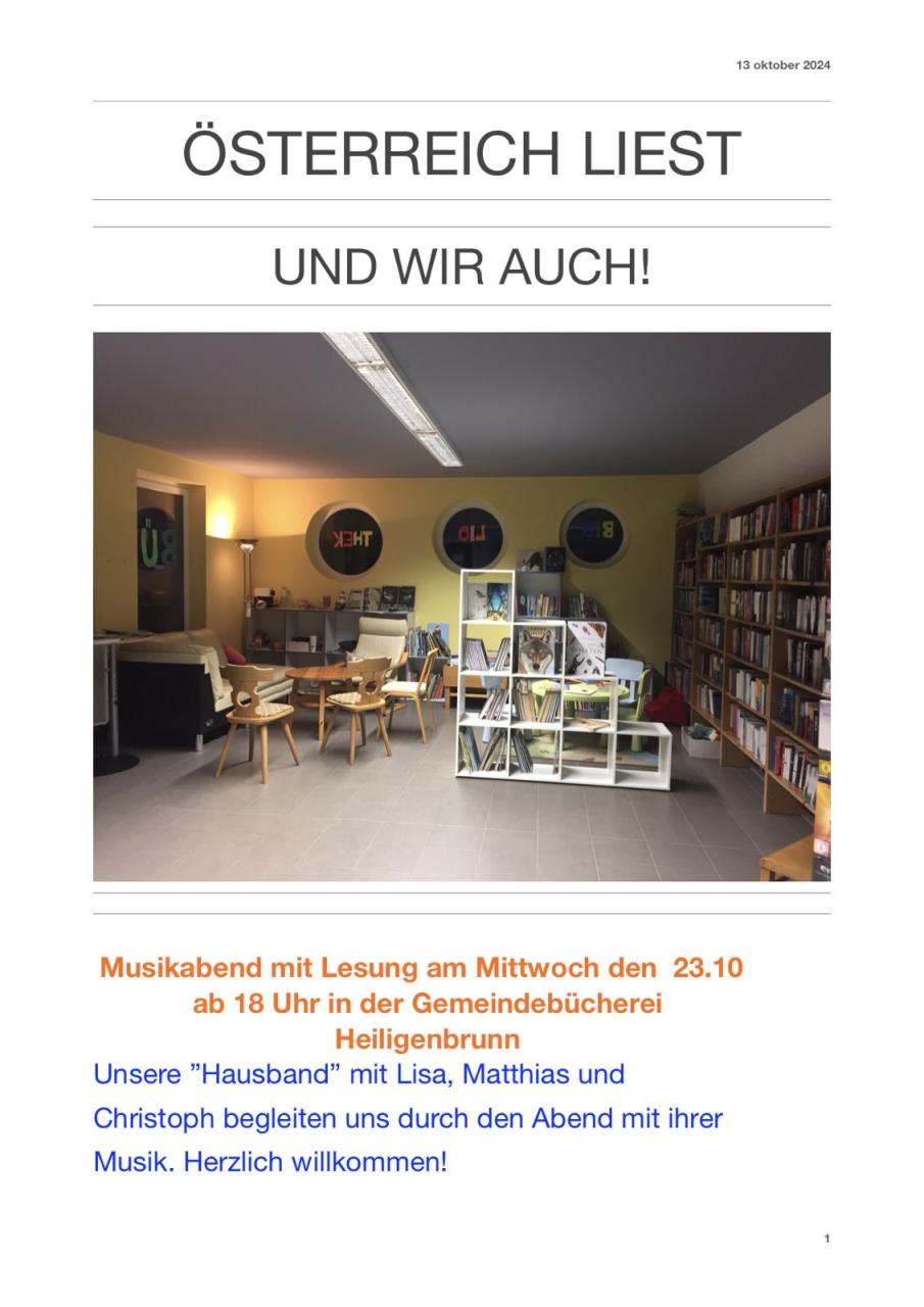 Flyer Veranstaltung der Bücherei Heiligenbrunn