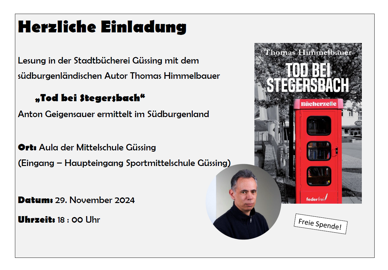 Flyer Lesung Thomas Himmelbauer Stadtbücherei Güssing