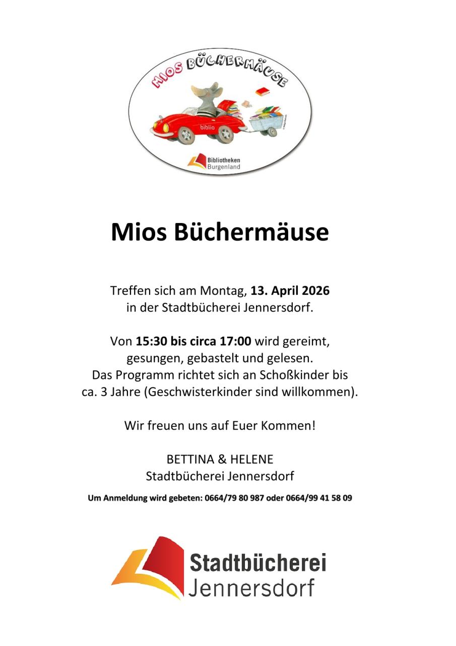 Einladung der Stadtbücherei Jennersdorf zu den Büchermäusen