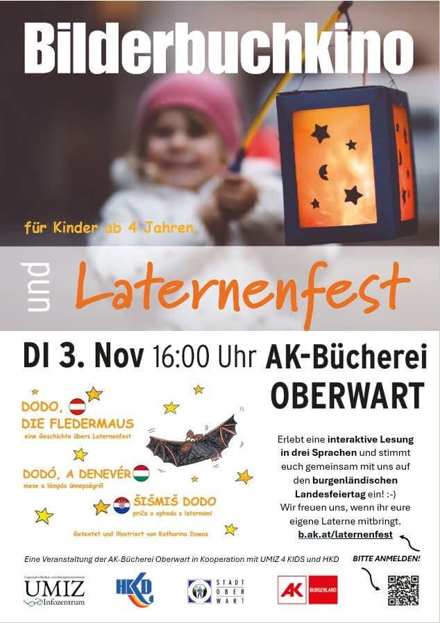 Einladung zum Bilcerbuchkino und Laternenfest in der AK Bücherei Oberwart