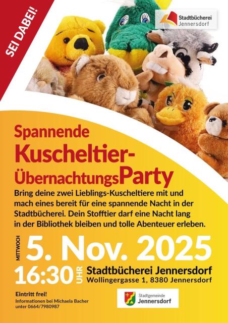 Plakat Kuscheltier Übernachtungsparty